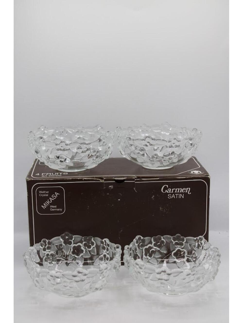 Mikasa Carmen Satin Set of 4 Walther Crystal Fruit Bowls w/ orig box Germany